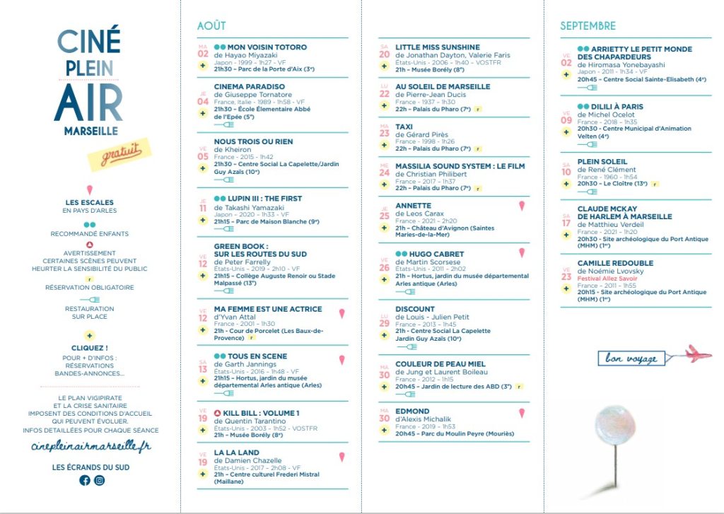 Programme du Ciné Plein Air Marseille - Summer 2022 