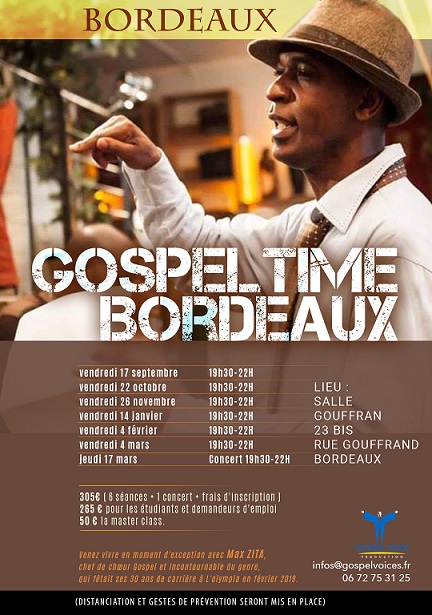 cours de chant gospel, stage, masterclass Max Zita à Bordeaux