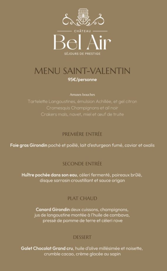 Dîner gastronomique pour la Saint-Valentin au Château Bel-Air