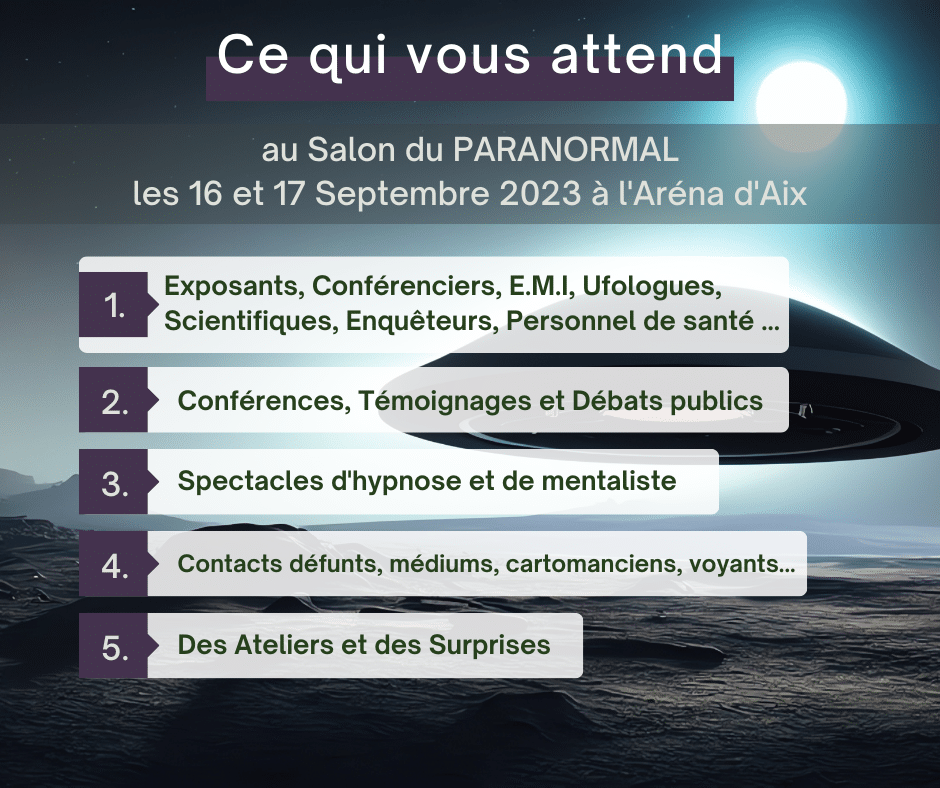 Programme du Salon du Paranormal à l'Aréna d'Aix