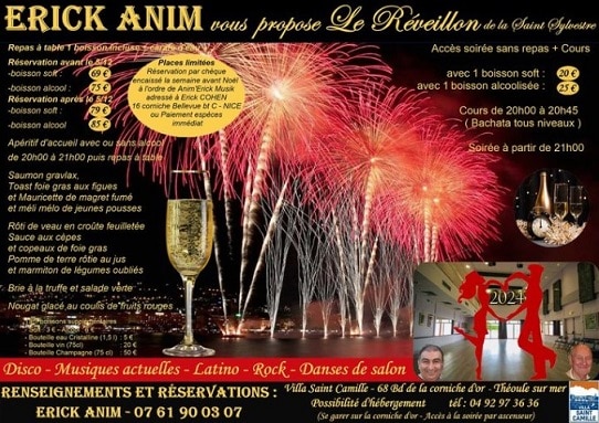 Soirée repas, danse et cotillons  - Réveillon Nouvel An 2024 à la Villa Saint Camille à Théoule-sur-Mer (06590)