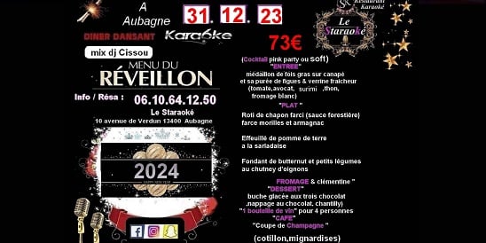 Aubagne - Réveillon 2024 au Restaurant de Karaoké 'Le Staraoké" - Le 31 décembre 2023 